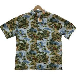 Old Navy Shirt Mens Large Multicolor Hawaiian Tropical Camp Beach Button Up